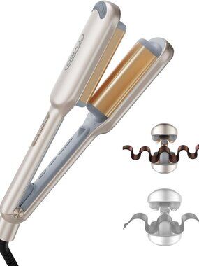 Beach Waves Curling Iron & Hair Crimper - 3-in-1 Waver for Effortless Curls